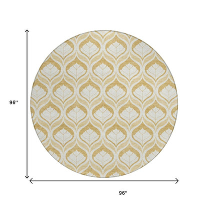8' Gold And Ivory Round Geometric Washable Indoor Outdoor Area Rug HomeRoots