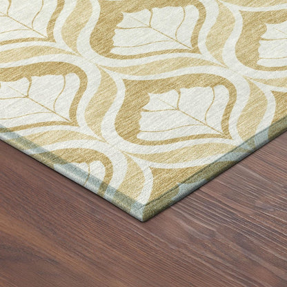 8' Gold And Ivory Round Geometric Washable Indoor Outdoor Area Rug HomeRoots