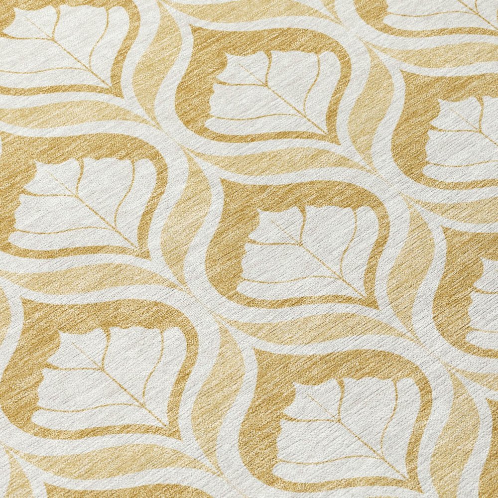 8' Gold And Ivory Round Geometric Washable Indoor Outdoor Area Rug HomeRoots