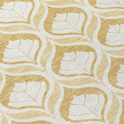 8' Gold And Ivory Round Geometric Washable Indoor Outdoor Area Rug HomeRoots