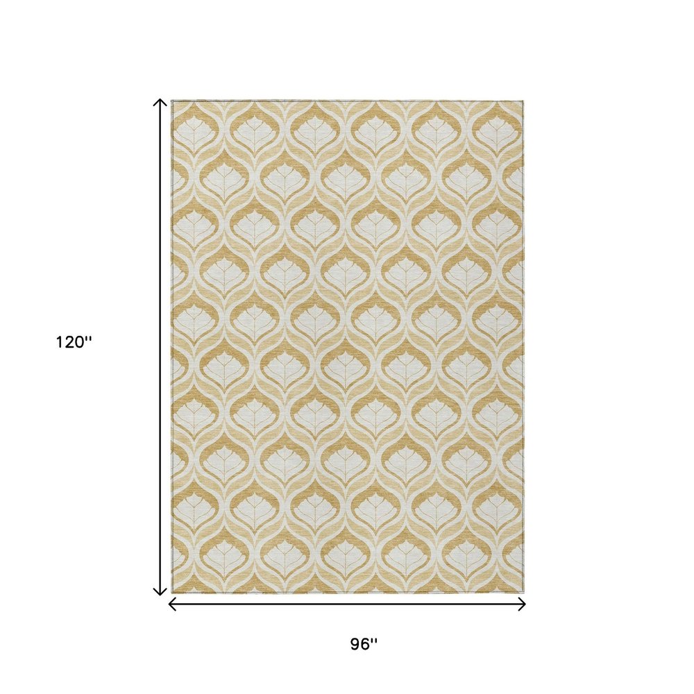 8' X 10' Gold And Ivory Geometric Washable Indoor Outdoor Area Rug HomeRoots