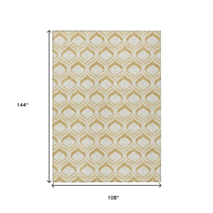 9' X 12' Gold And Ivory Geometric Washable Indoor Outdoor Area Rug HomeRoots