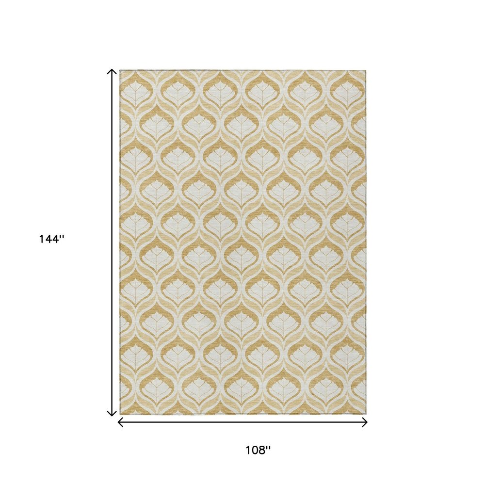 9' X 12' Gold And Ivory Geometric Washable Indoor Outdoor Area Rug HomeRoots