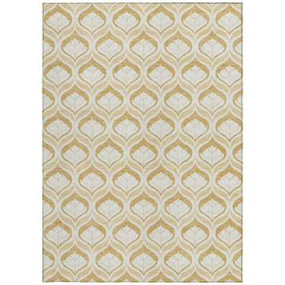 10' X 14' Gold And Ivory Geometric Washable Indoor Outdoor Area Rug HomeRoots
