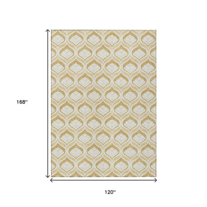 10' X 14' Gold And Ivory Geometric Washable Indoor Outdoor Area Rug HomeRoots