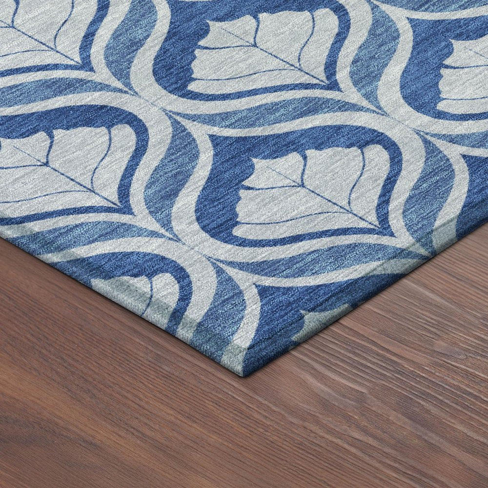 3' X 5' Navy Blue And Sky Blue Geometric Washable Indoor Outdoor Area Rug HomeRoots