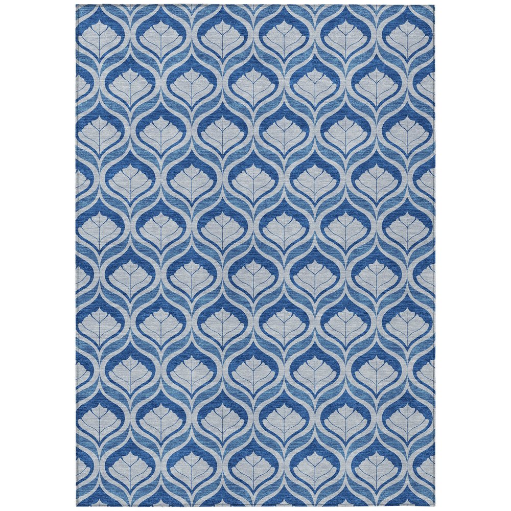 5' X 8' Navy Blue And Sky Blue Geometric Washable Indoor Outdoor Area Rug HomeRoots