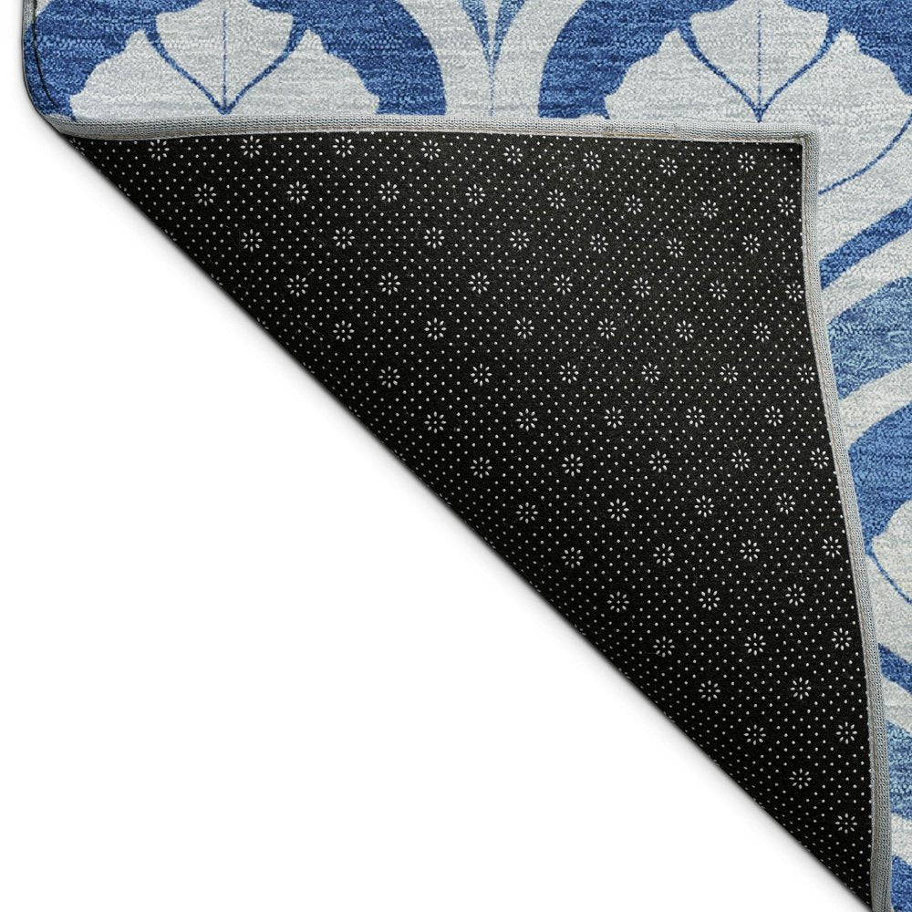 5' X 8' Navy Blue And Sky Blue Geometric Washable Indoor Outdoor Area Rug HomeRoots