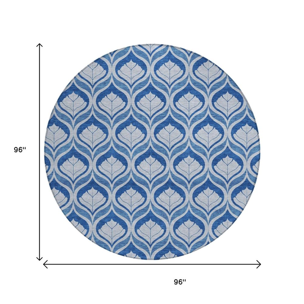 8' Navy Blue And Sky Blue Round Geometric Washable Indoor Outdoor Area Rug HomeRoots