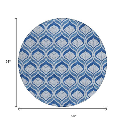 8' Navy Blue And Sky Blue Round Geometric Washable Indoor Outdoor Area Rug HomeRoots