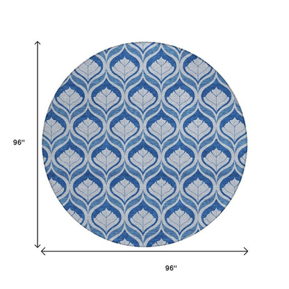 8' Navy Blue And Sky Blue Round Geometric Washable Indoor Outdoor Area Rug HomeRoots