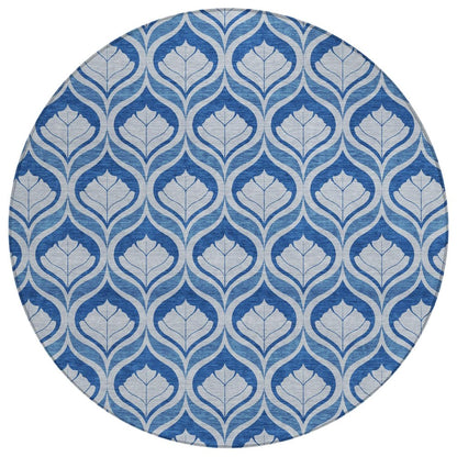 8' Navy Blue And Sky Blue Round Geometric Washable Indoor Outdoor Area Rug HomeRoots