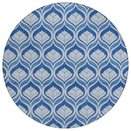 8' Navy Blue And Sky Blue Round Geometric Washable Indoor Outdoor Area Rug HomeRoots