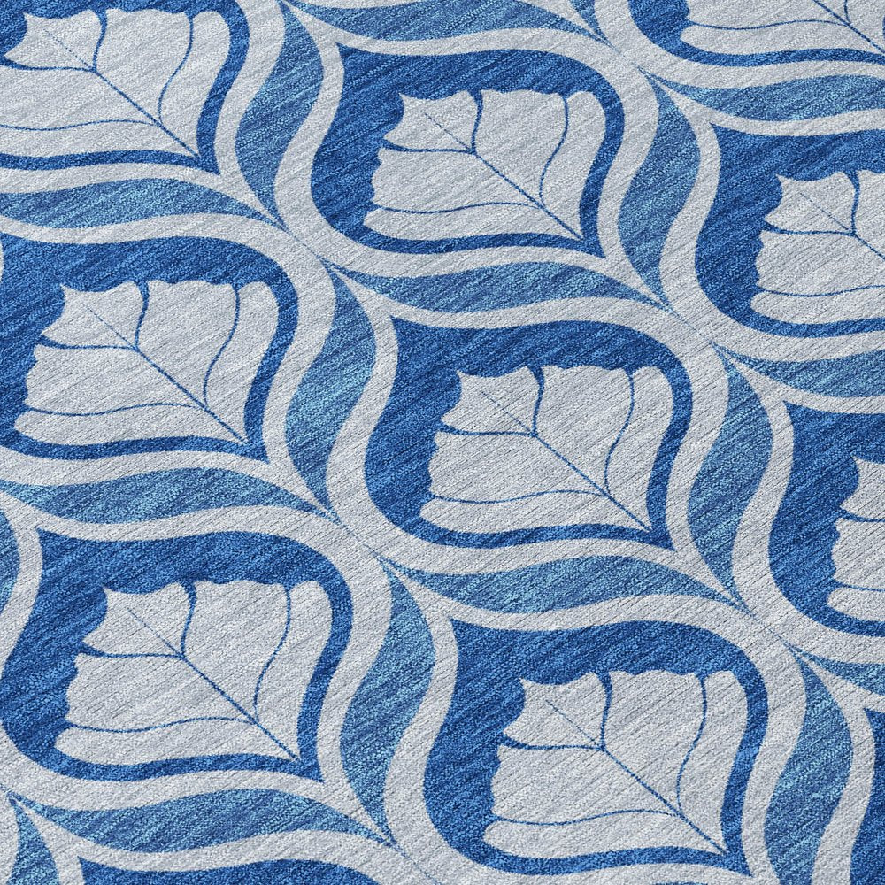 8' Navy Blue And Sky Blue Round Geometric Washable Indoor Outdoor Area Rug HomeRoots