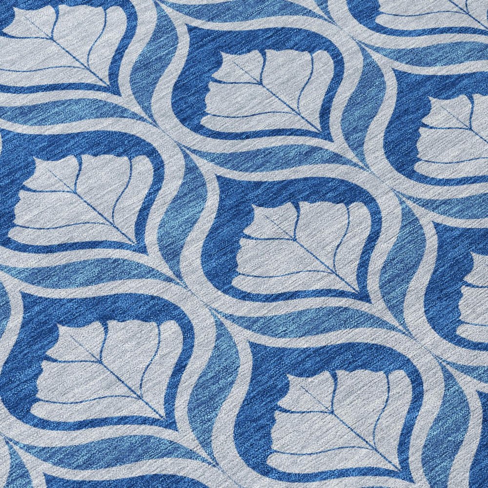 8' Navy Blue And Sky Blue Round Geometric Washable Indoor Outdoor Area Rug HomeRoots