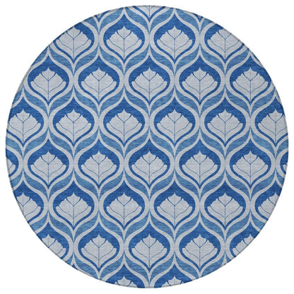 8' Navy Blue And Sky Blue Round Geometric Washable Indoor Outdoor Area Rug HomeRoots