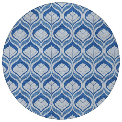 8' Navy Blue And Sky Blue Round Geometric Washable Indoor Outdoor Area Rug HomeRoots