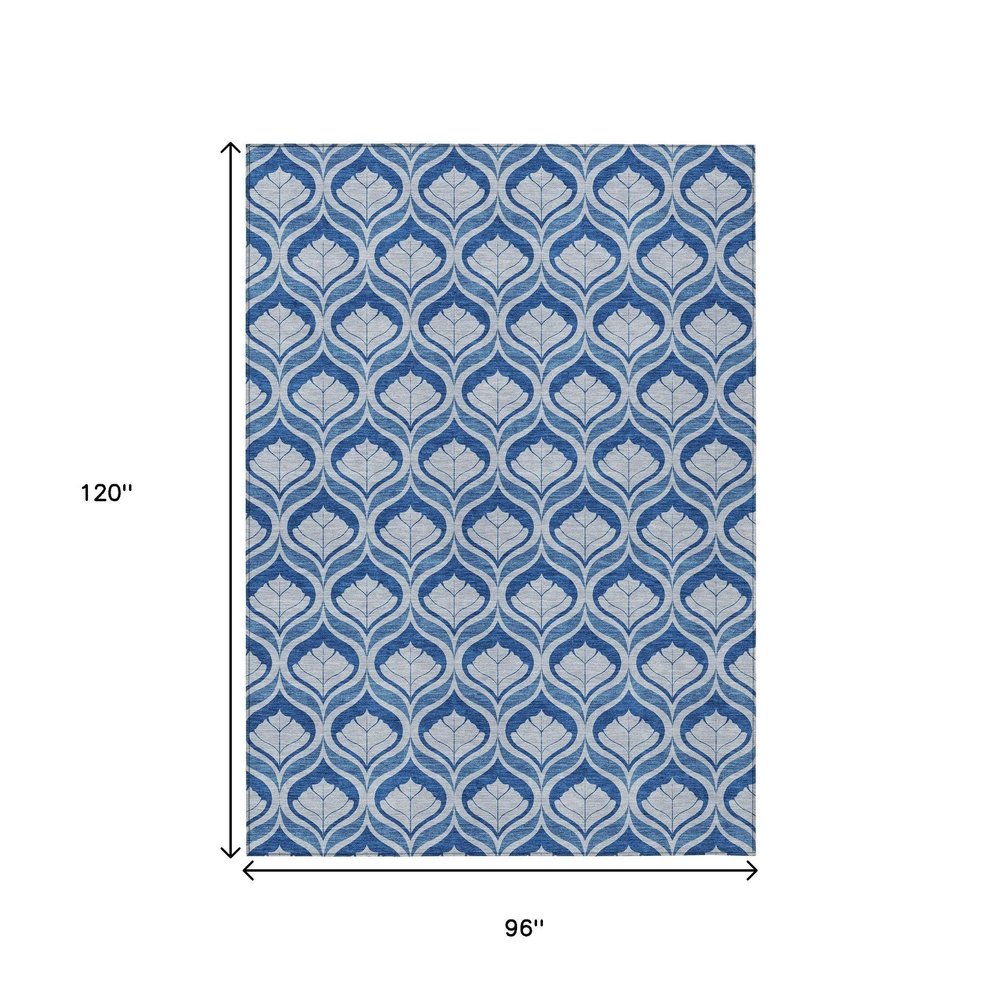 8' X 10' Navy Blue And Sky Blue Geometric Washable Indoor Outdoor Area Rug HomeRoots