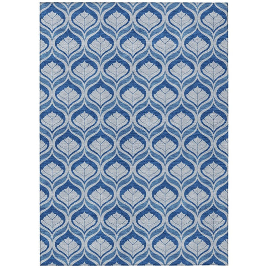 8' X 10' Navy Blue And Sky Blue Geometric Washable Indoor Outdoor Area Rug HomeRoots