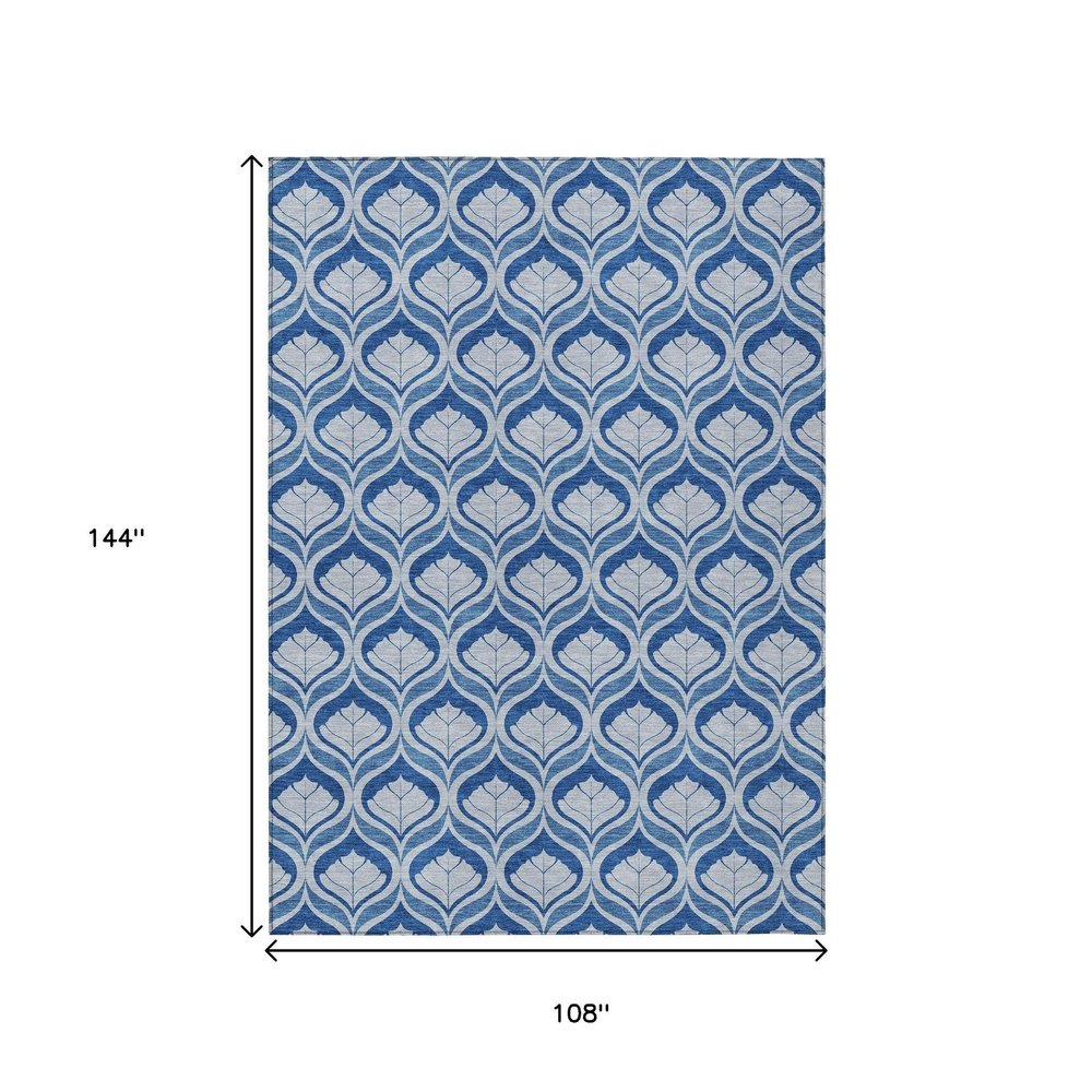 9' X 12' Navy Blue And Sky Blue Geometric Washable Indoor Outdoor Area Rug HomeRoots
