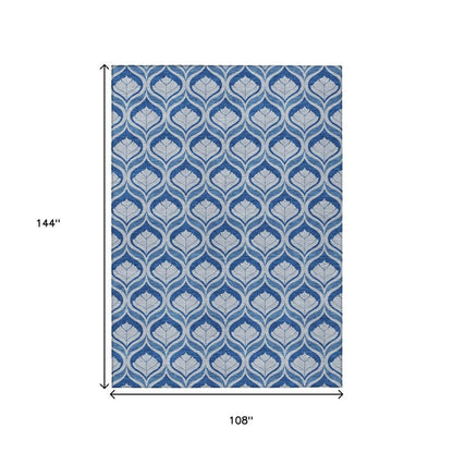 9' X 12' Navy Blue And Sky Blue Geometric Washable Indoor Outdoor Area Rug HomeRoots