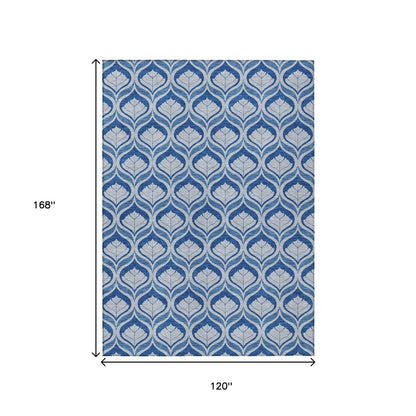 10' X 14' Navy Blue And Sky Blue Geometric Washable Indoor Outdoor Area Rug HomeRoots