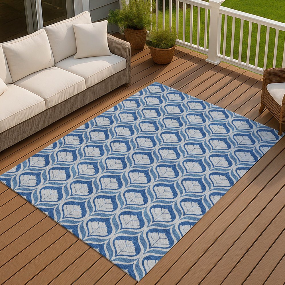 10' X 14' Navy Blue And Sky Blue Geometric Washable Indoor Outdoor Area Rug HomeRoots