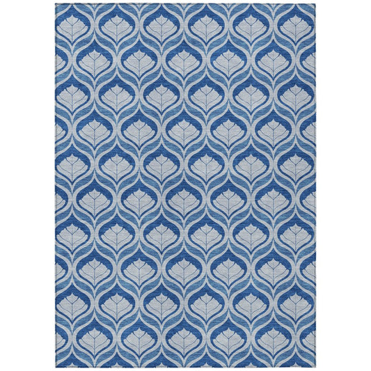 10' X 14' Navy Blue And Sky Blue Geometric Washable Indoor Outdoor Area Rug
