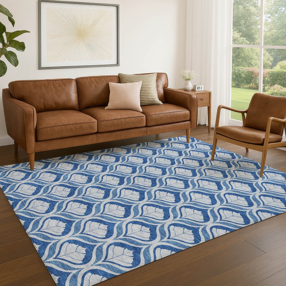 10' X 14' Navy Blue And Sky Blue Geometric Washable Indoor Outdoor Area Rug HomeRoots