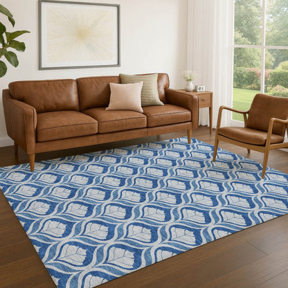 10' X 14' Navy Blue And Sky Blue Geometric Washable Indoor Outdoor Area Rug HomeRoots