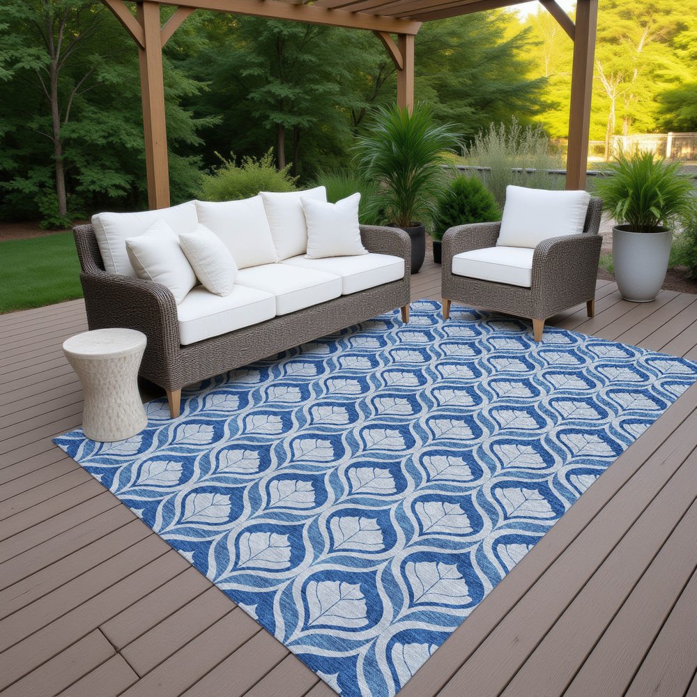 10' X 14' Navy Blue And Sky Blue Geometric Washable Indoor Outdoor Area Rug HomeRoots