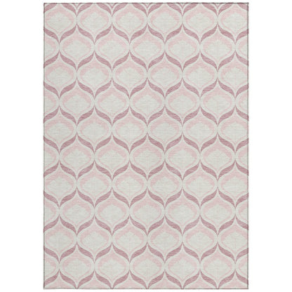 3' X 5' Pink And Ivory Geometric Washable Indoor Outdoor Area Rug HomeRoots
