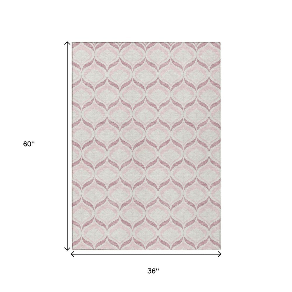 3' X 5' Pink And Ivory Geometric Washable Indoor Outdoor Area Rug HomeRoots