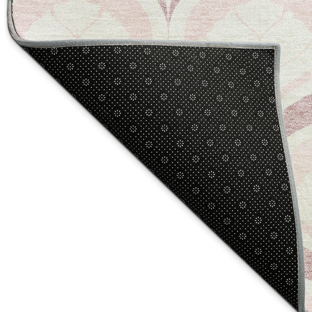 8' Pink And Ivory Round Geometric Washable Indoor Outdoor Area Rug HomeRoots