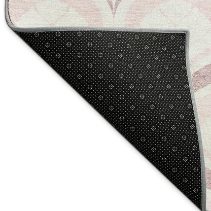 8' Pink And Ivory Round Geometric Washable Indoor Outdoor Area Rug HomeRoots
