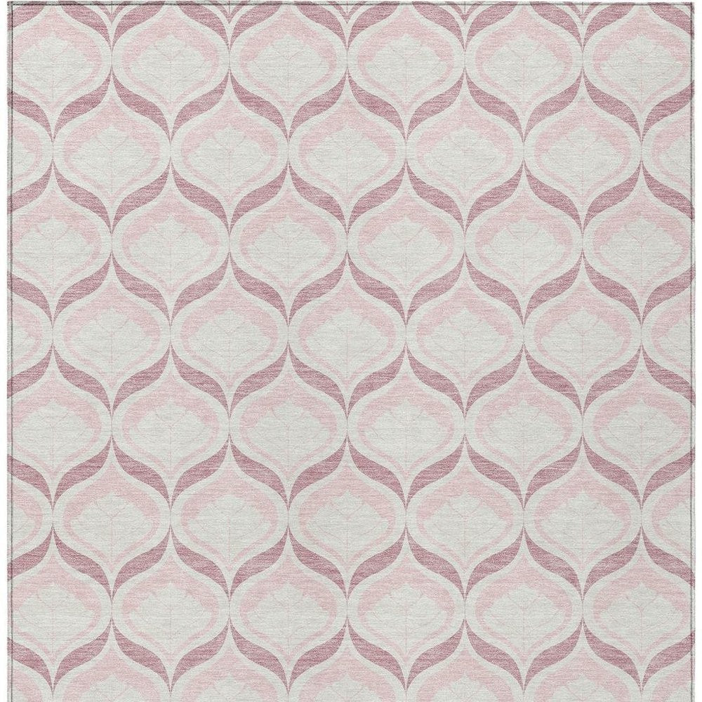 8' X 10' Pink And Ivory Geometric Washable Indoor Outdoor Area Rug HomeRoots