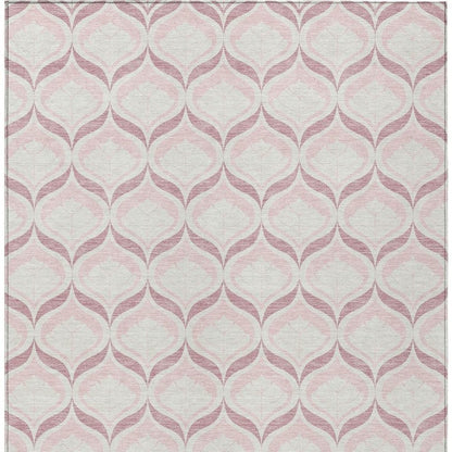 8' X 10' Pink And Ivory Geometric Washable Indoor Outdoor Area Rug HomeRoots