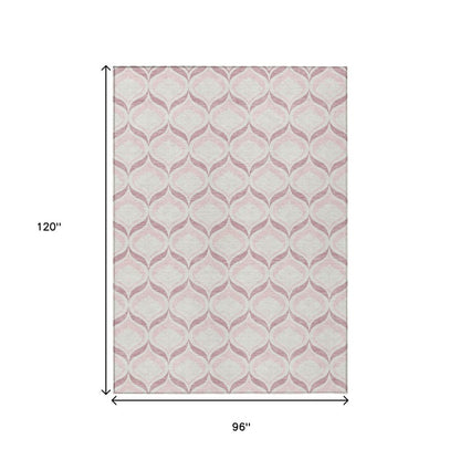8' X 10' Pink And Ivory Geometric Washable Indoor Outdoor Area Rug HomeRoots