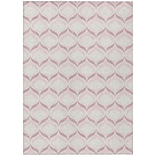 8' X 10' Pink And Ivory Geometric Washable Indoor Outdoor Area Rug HomeRoots