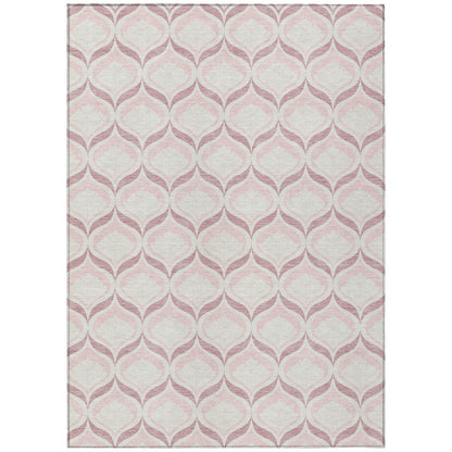 8' X 10' Pink And Ivory Geometric Washable Indoor Outdoor Area Rug HomeRoots