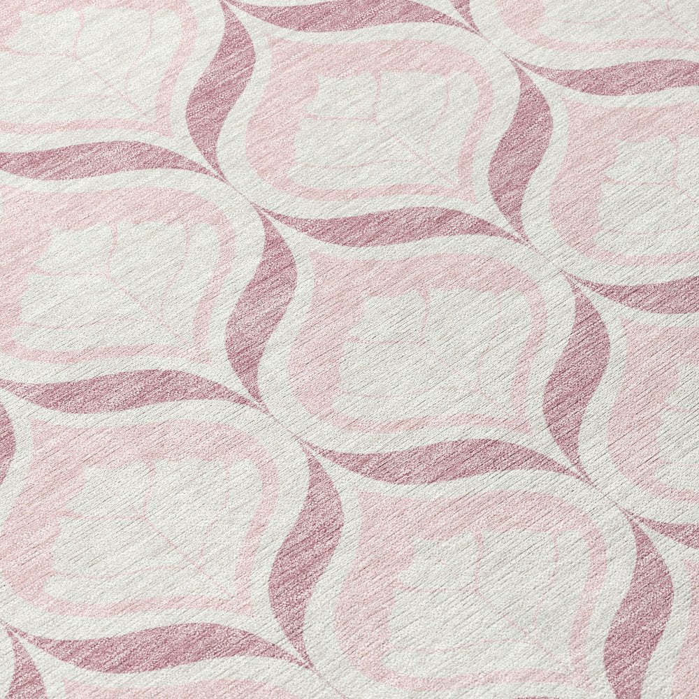 8' X 10' Pink And Ivory Geometric Washable Indoor Outdoor Area Rug HomeRoots