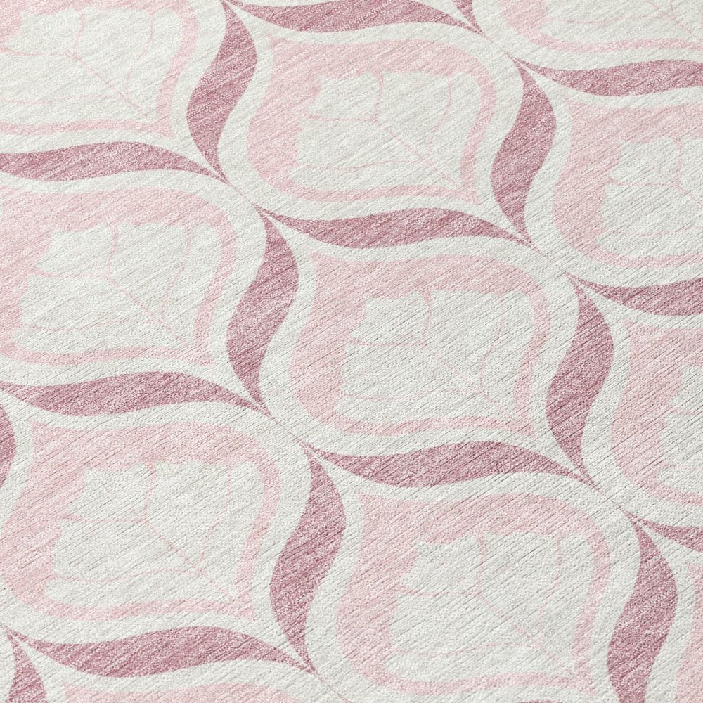 8' X 10' Pink And Ivory Geometric Washable Indoor Outdoor Area Rug HomeRoots