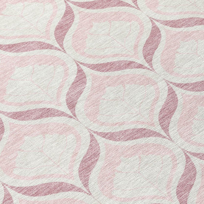 8' X 10' Pink And Ivory Geometric Washable Indoor Outdoor Area Rug HomeRoots
