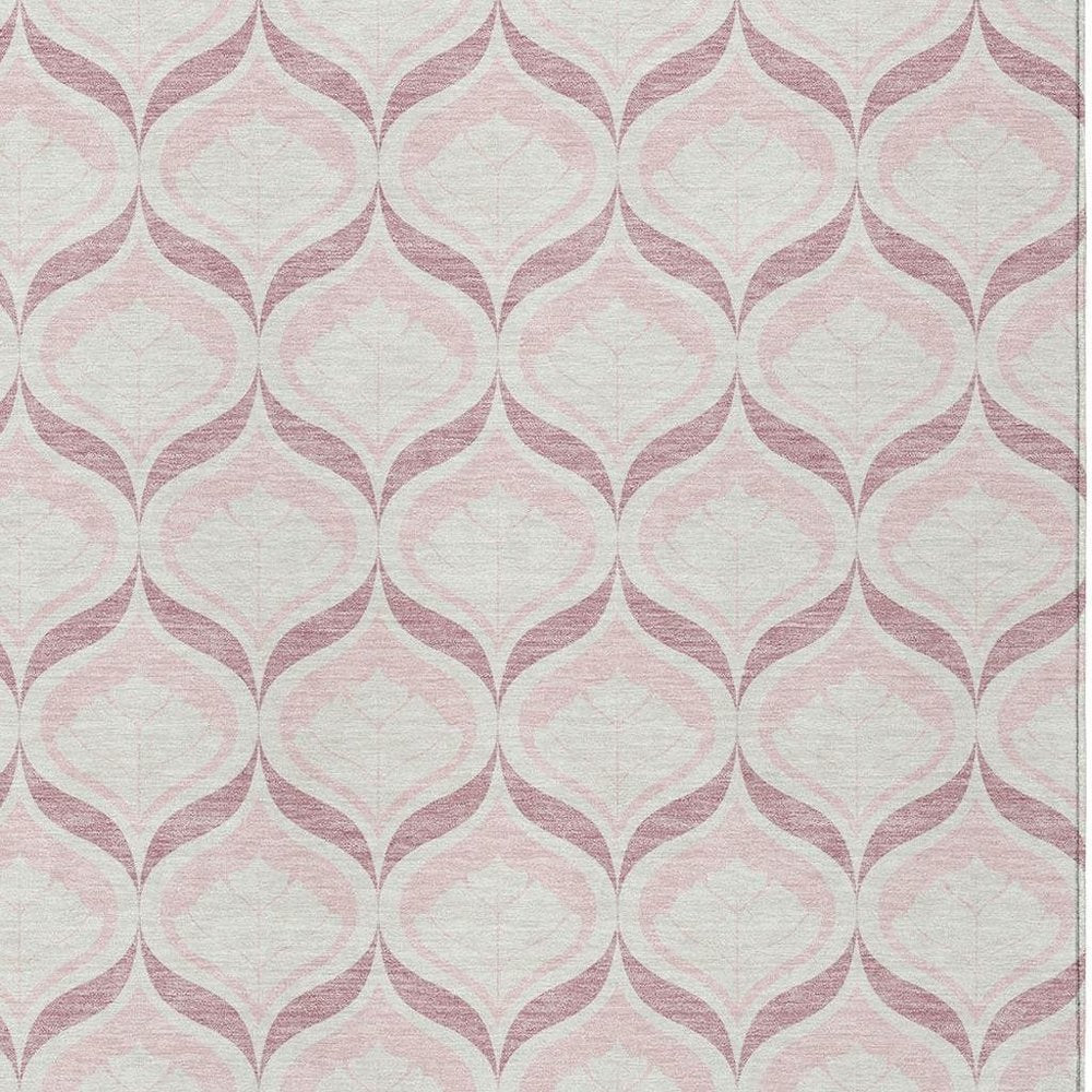 9' X 12' Pink And Ivory Geometric Washable Indoor Outdoor Area Rug HomeRoots