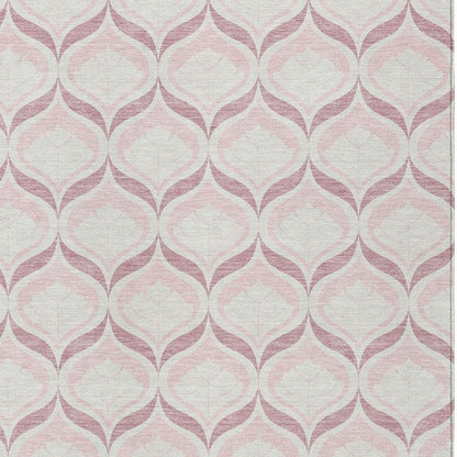 9' X 12' Pink And Ivory Geometric Washable Indoor Outdoor Area Rug HomeRoots