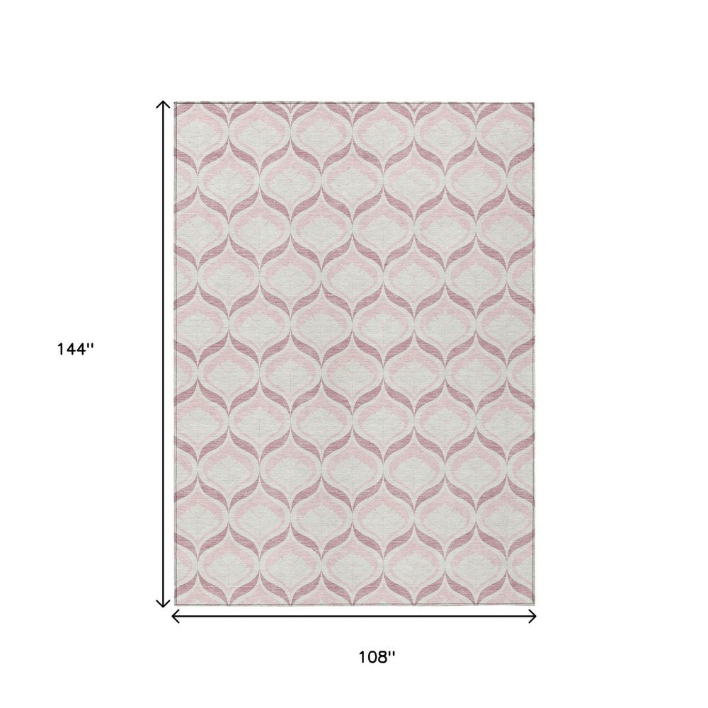 9' X 12' Pink And Ivory Geometric Washable Indoor Outdoor Area Rug HomeRoots