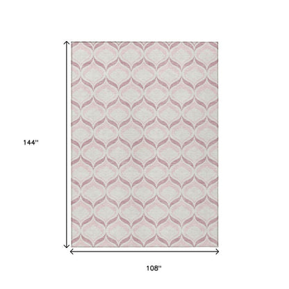 9' X 12' Pink And Ivory Geometric Washable Indoor Outdoor Area Rug HomeRoots