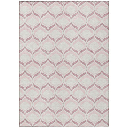 9' X 12' Pink And Ivory Geometric Washable Indoor Outdoor Area Rug HomeRoots