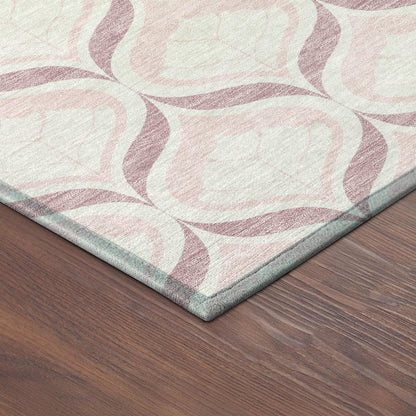 9' X 12' Pink And Ivory Geometric Washable Indoor Outdoor Area Rug HomeRoots