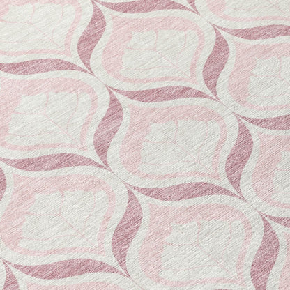 9' X 12' Pink And Ivory Geometric Washable Indoor Outdoor Area Rug